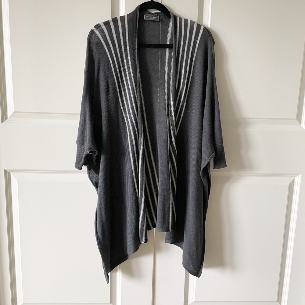 Wooden Ships Open Front Gray and White Stripped Cardigan